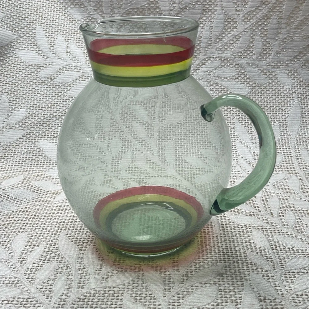 Colorful Glass Pitcher with Striped Design